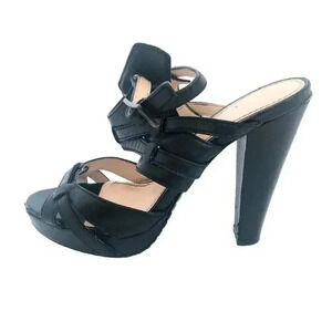 Calvin Klein Posha Black Leather Strappy Platform Heels Pumps Women's Size 6